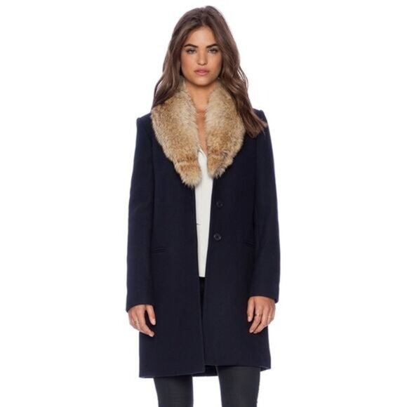 NWT Theory Belize Collared Wool Blend Coat Nest Washed in Navy Blue Size: Medium - Picture 1 of 8